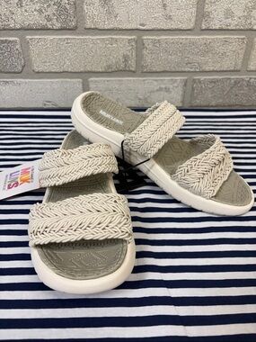 Muk Luks Braided Double-Strap Slide Sandals Beige & Grey Size 8
